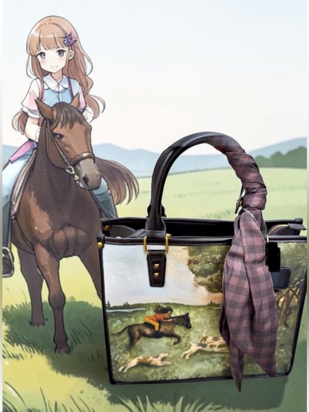COMING SOON Betsey Johnson equestrian Horse Hounds Scarf satchel CROSSBODY BAG